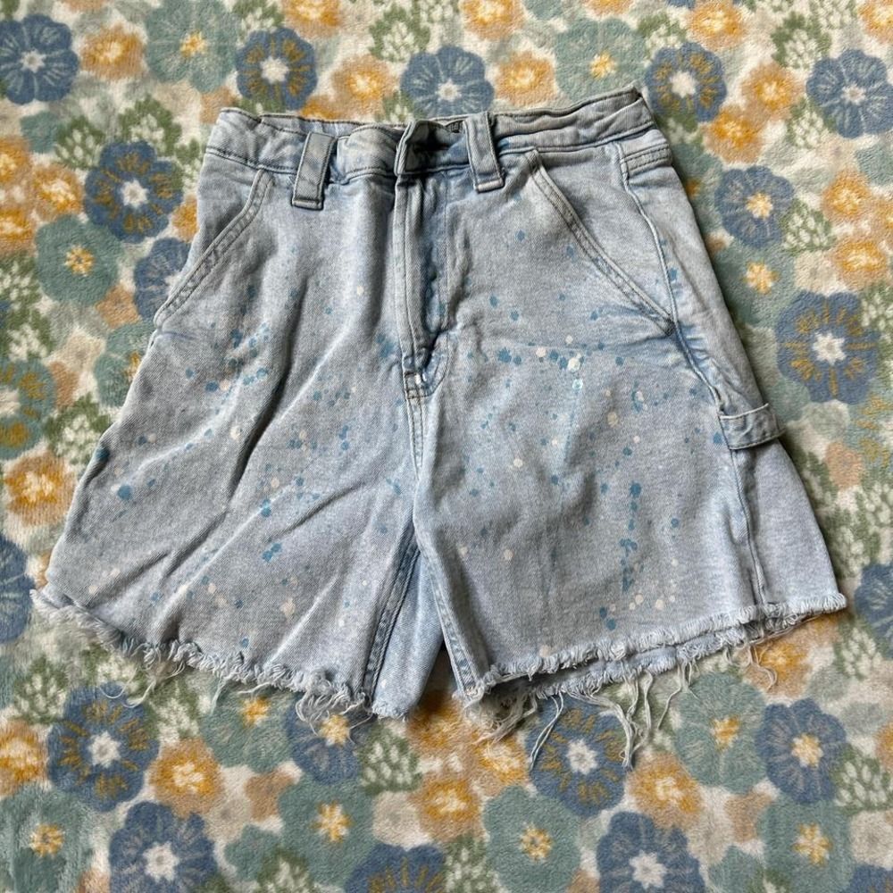 Wild Fable High Rise Utility light denim carpenter shorts paint splatter detail